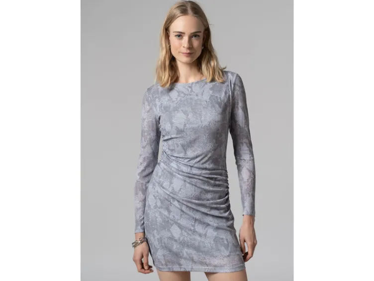 Damen Mesh-Kleid mit modischem Snake-Print, grau