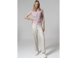 Damen Mesh-T-Shirt mit modischem Snake-Print, rosa