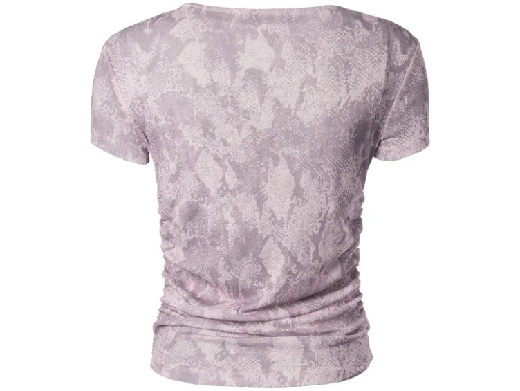 Damen Mesh-T-Shirt mit modischem Snake-Print, rosa