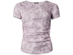 Damen Mesh-T-Shirt mit modischem Snake-Print, rosa
