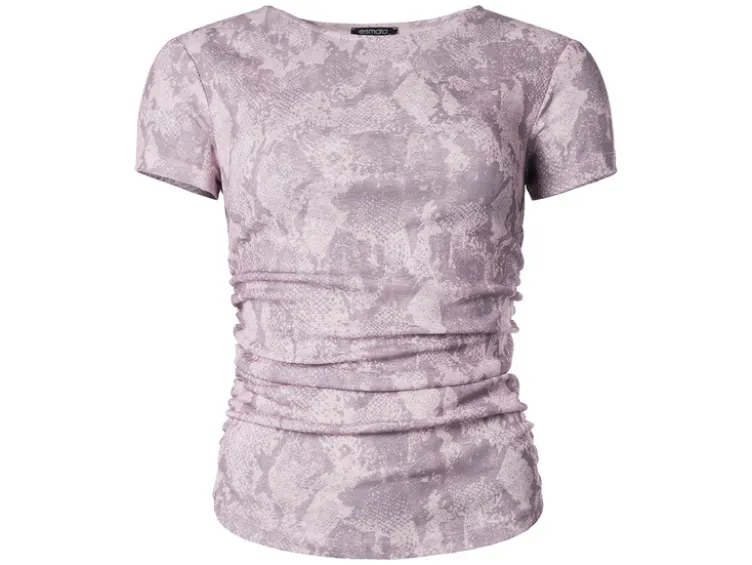 Damen Mesh-T-Shirt mit modischem Snake-Print, rosa