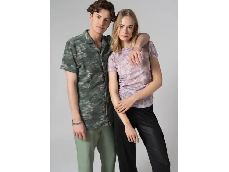 Damen Mesh-T-Shirt mit modischem Snake-Print, rosa