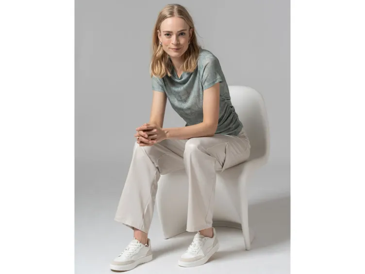 Damen Mesh-T-Shirt mit modischem Snake-Print, grün