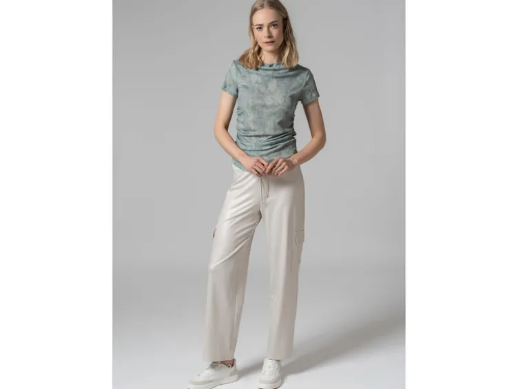 Damen Mesh-T-Shirt mit modischem Snake-Print, grün