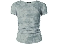 Damen Mesh-T-Shirt mit modischem Snake-Print, grün