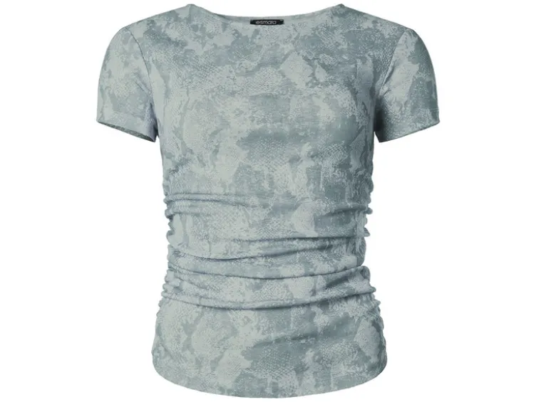 Damen Mesh-T-Shirt mit modischem Snake-Print, grün