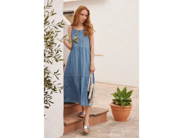 Damen Midikleid, mit Knopfleiste