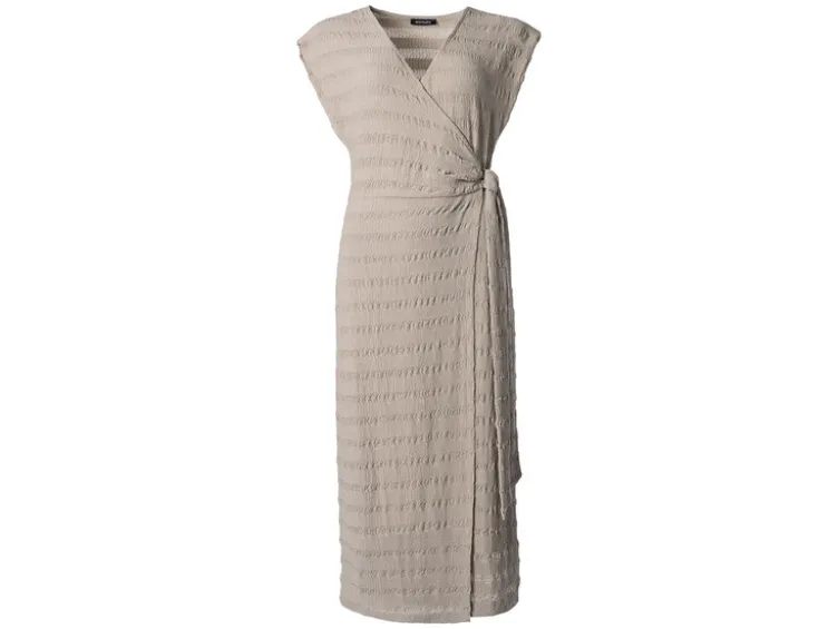 Damen Midi-Kleid mit modischer Crinklestruktur, beige