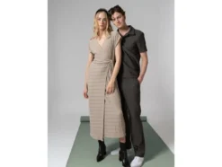 Damen Midi-Kleid mit modischer Crinklestruktur, beige