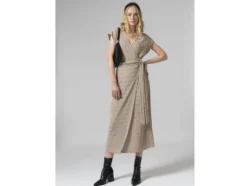 Damen Midi-Kleid mit modischer Crinklestruktur, beige