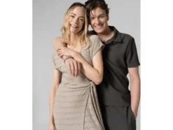 Damen Midi-Kleid mit modischer Crinklestruktur, beige