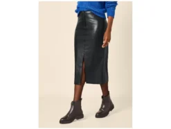 Damen Midi-Rock in Lederoptik