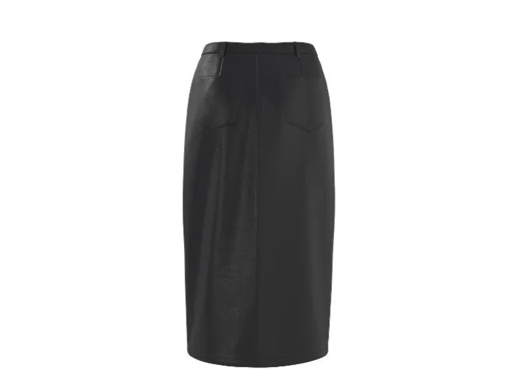 Damen Midi-Rock in Lederoptik