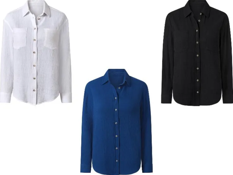 Damen Musselin-Bluse, mit Kentkragen
