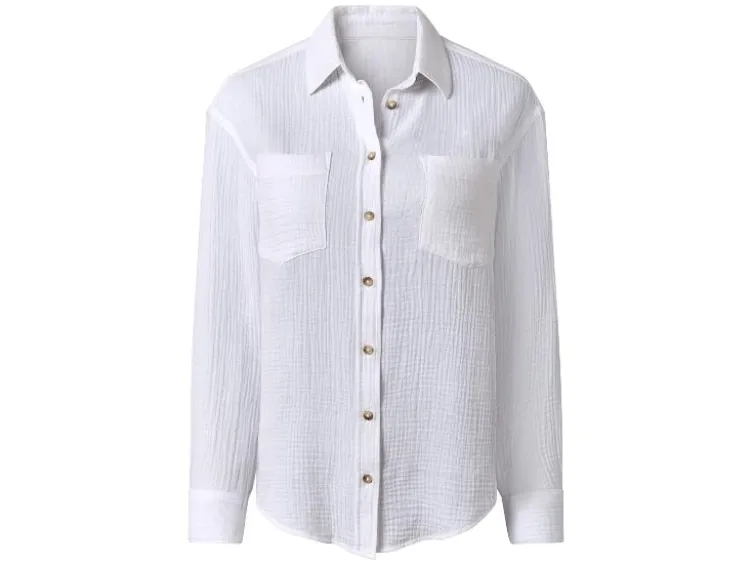 Damen Musselin-Bluse, mit Kentkragen