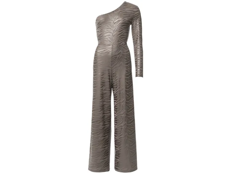 Damen Oneshoulder-Jumpsuit mit Metallic-Animal-Schimmereffekt