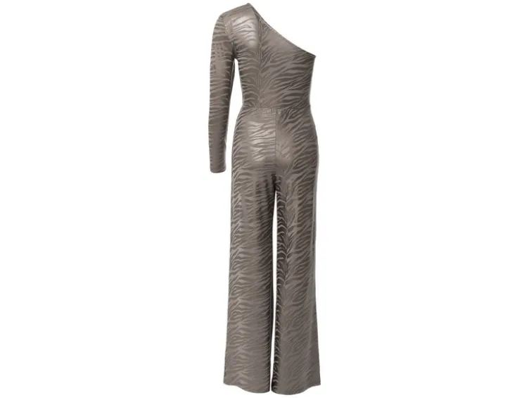 Damen Oneshoulder-Jumpsuit mit Metallic-Animal-Schimmereffekt