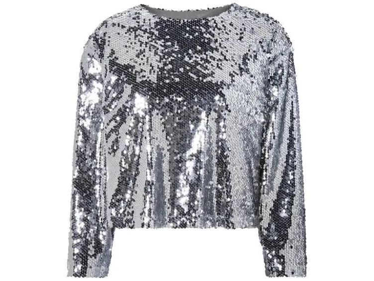 Damen Pailletten-Shirt, mit Fütterung