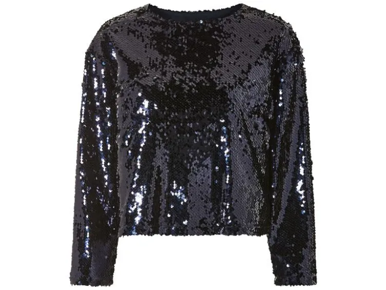 Damen Pailletten-Shirt, mit Fütterung
