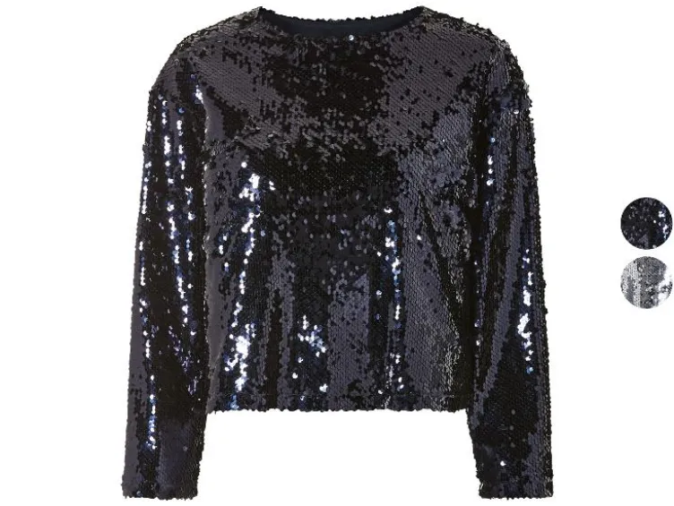 Damen Pailletten-Shirt, mit Fütterung