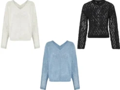 Damen Pullover, in modischem Lochstrickmuster