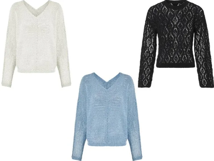 Damen Pullover, in modischem Lochstrickmuster