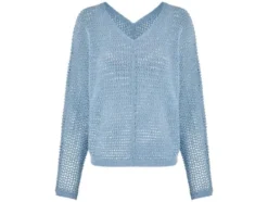 Damen Pullover, in modischem Lochstrickmuster
