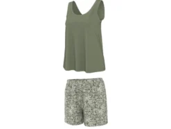 Damen Shorty Pyjama mit Leinen