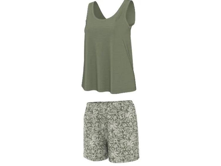 Damen Shorty Pyjama mit Leinen