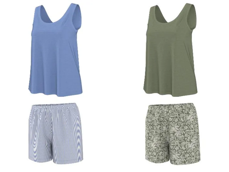 Damen Shorty Pyjama mit Leinen