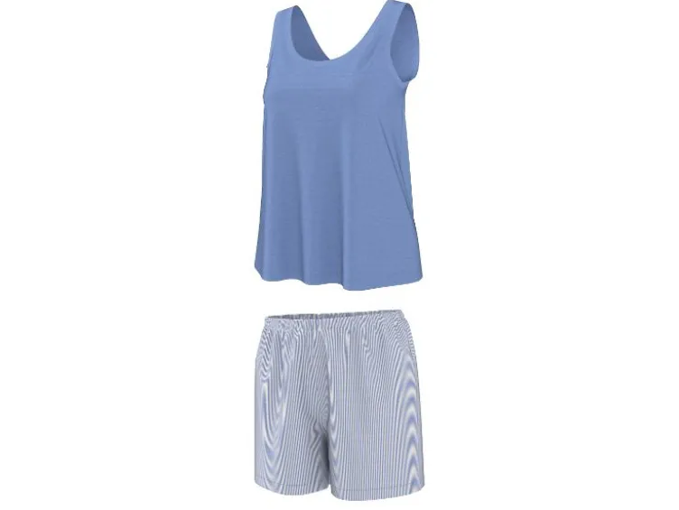 Damen Shorty Pyjama mit Leinen