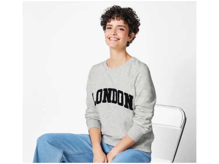 Damen Sweatpullover, mit Frottee-Print