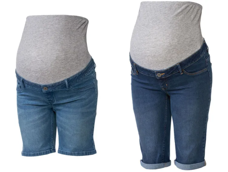 Damen Umstands-Jeansshorts, niedrige Leibhöhe mit elastischem Besatz