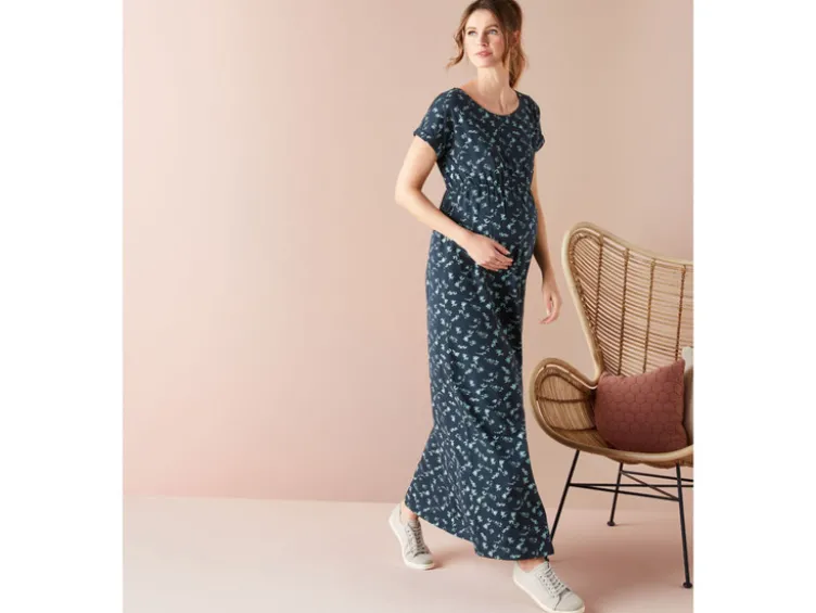 Damen Umstands-Maxikleid, mit Gummizug in der Taille