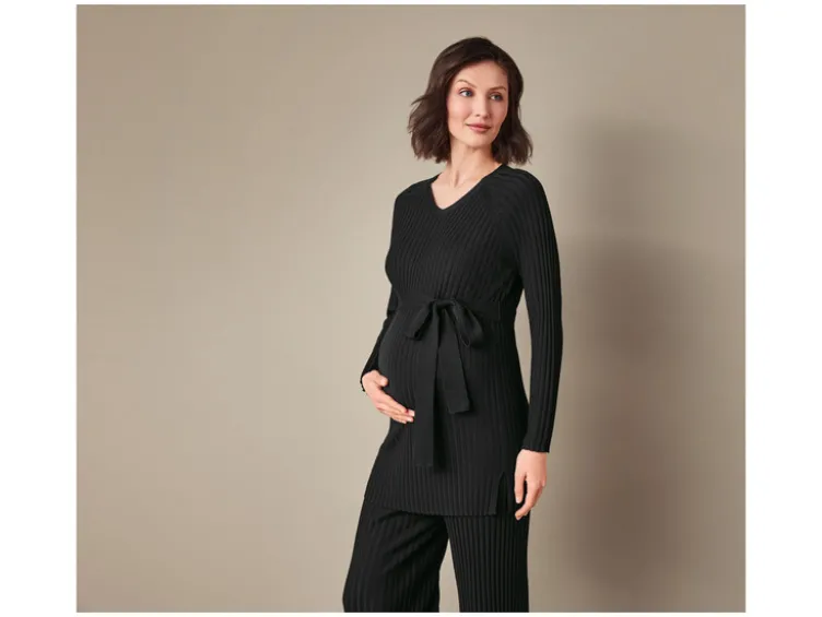 Damen Umstands-Ripppullover mit Seitenschlitzen