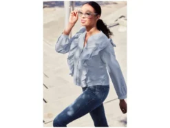 Damen Volant-Bluse, leger geschnitten