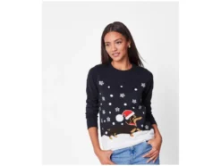 Damen Weihnachtspullover mit LED-Effekt / Weihnachtspullover mit Musik / Weihnachtspullover