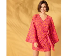 Damen Wickelkleid mit modischer Crinklestruktur