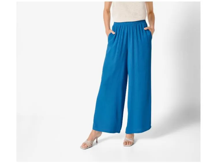 Damen Wide-Leg Hose, mit Crinkle-Struktur