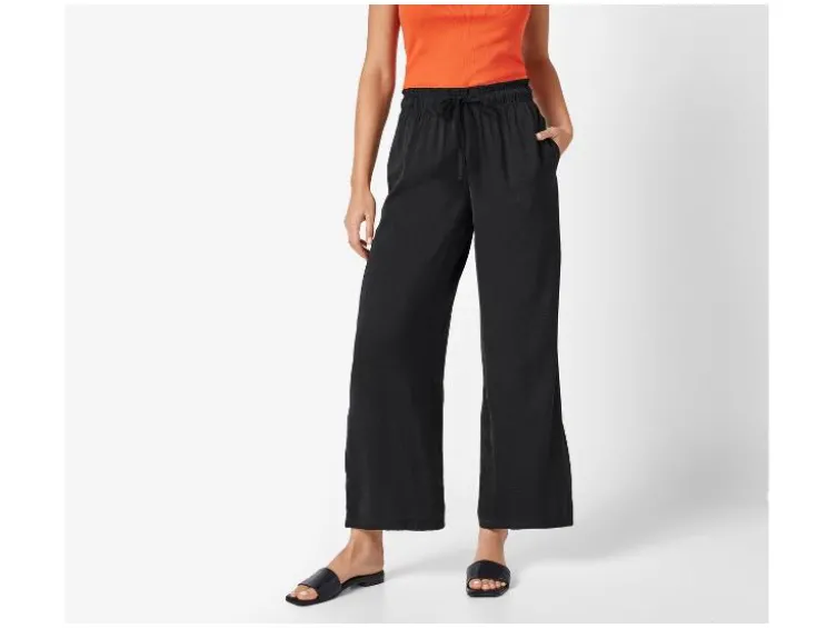 Damen Wide-Leg-Satinhose / Satinhose, mit seitlichen Eingrifftaschen