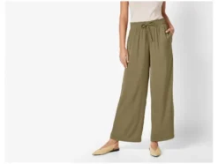 Damen Wide-Leg-Satinhose / Satinhose, mit seitlichen Eingrifftaschen