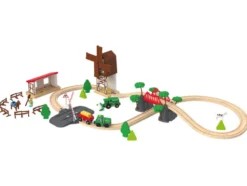 Eisenbahn-Set Feuerwehr / Countryside, aus Buchenholz