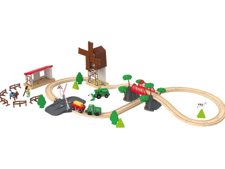 Eisenbahn-Set Feuerwehr / Countryside, aus Buchenholz