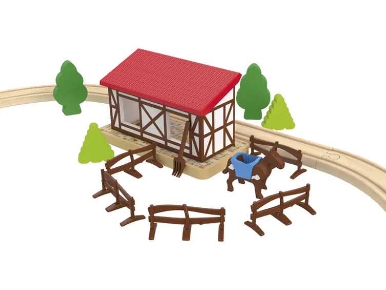 Eisenbahn-Set Feuerwehr / Countryside, aus Buchenholz
