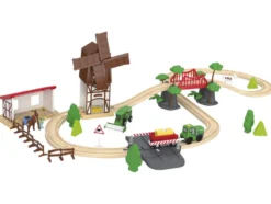Eisenbahn-Set Feuerwehr / Countryside, aus Buchenholz