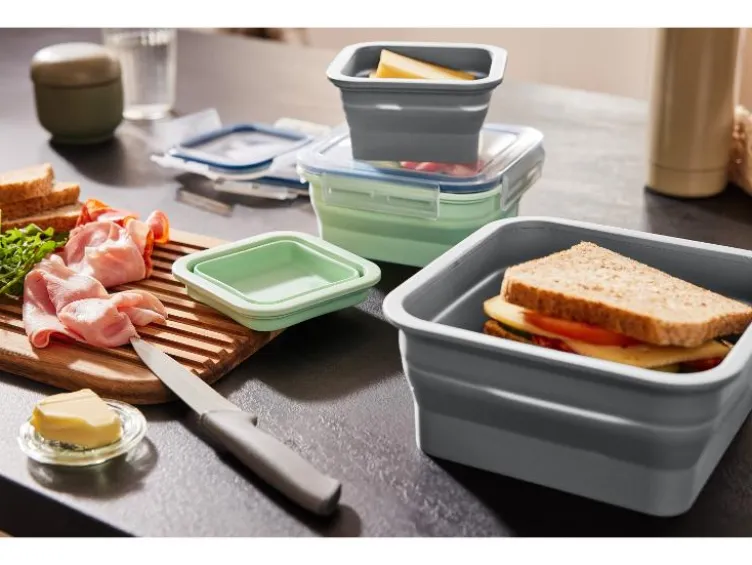Faltbare Frischhaltedosen / Lunchbox, aus hitzebeständigem Silikon