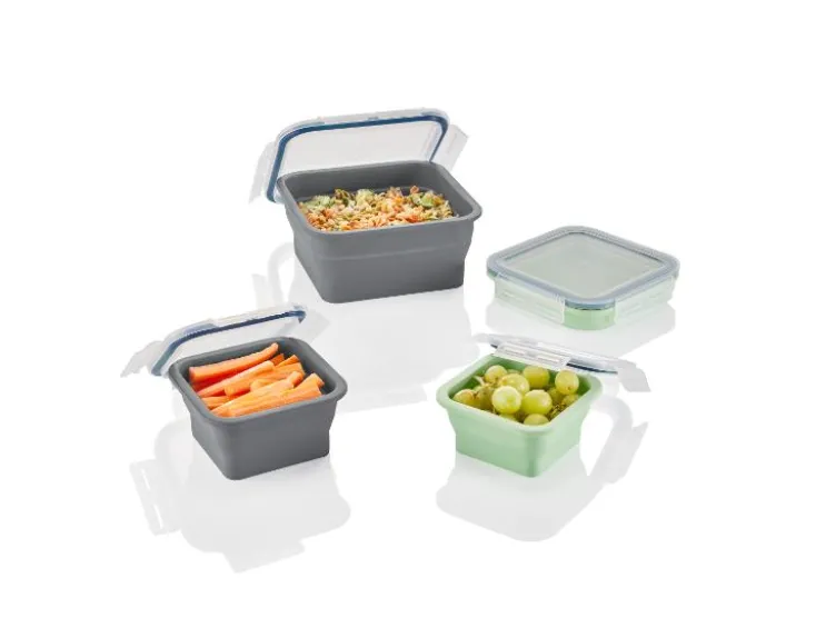 Faltbare Frischhaltedosen / Lunchbox, aus hitzebeständigem Silikon