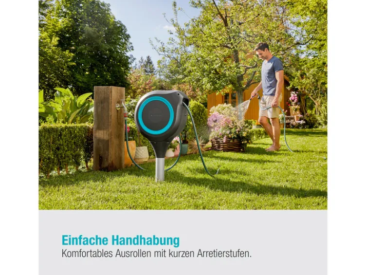 Garten-Schlauchbox »RollUp M«, 20 m Schlauch, um 360° schwenkbar, grau/türkis