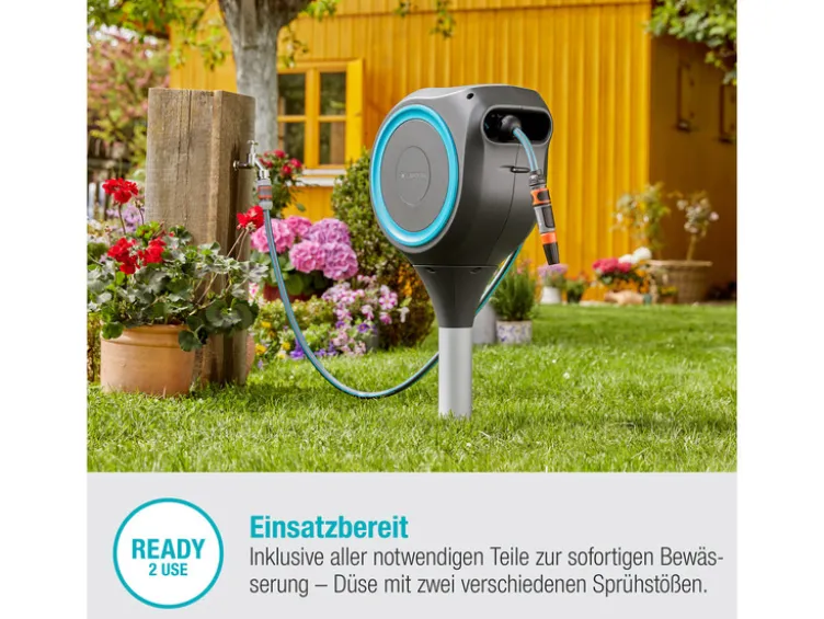 Garten-Schlauchbox »RollUp M«, 20 m Schlauch, um 360° schwenkbar, grau/türkis