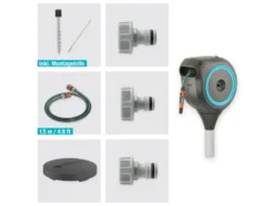 Garten-Schlauchbox »RollUp M«, 20 m Schlauch, um 360° schwenkbar, grau/türkis